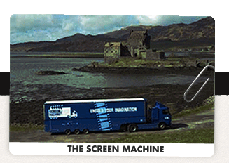 The screen machine by a romantic loch